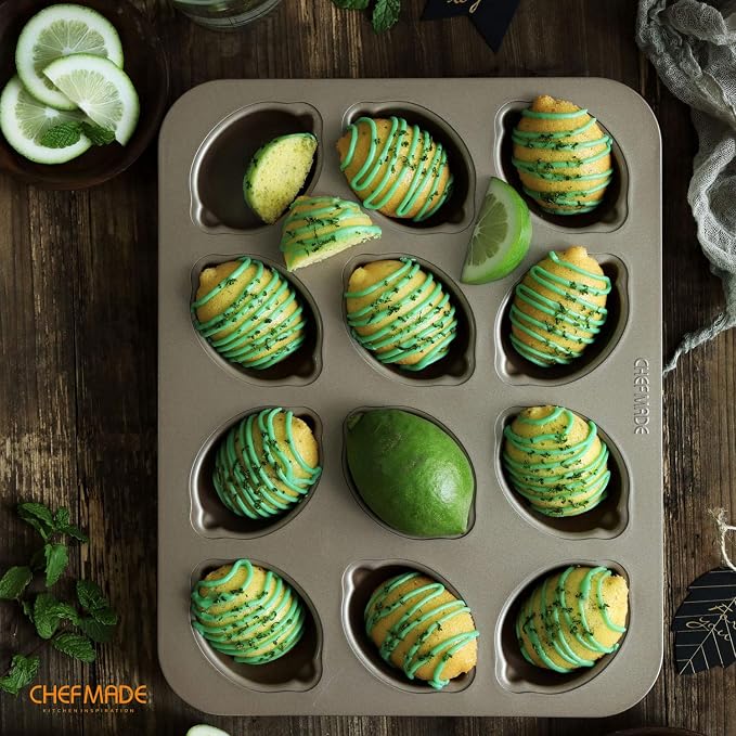 CHEFMADE Muffin Cake pan, 12-Cavity Non-Stick Lemon-Shaped Bakeware for Oven Baking (Champagne Gold)