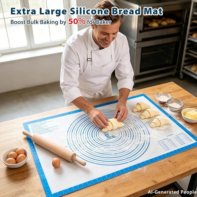 XXL-Large Pastry Mat For Rolling Dough: 36 X 24 Inch Silicone Baking Mat | Oversized Workspace Fits 20" Pizza & Roll 4 Pie Crusts at Once - Homemade Baker To Roll out Kneading Bread/Sourdough (Blue)