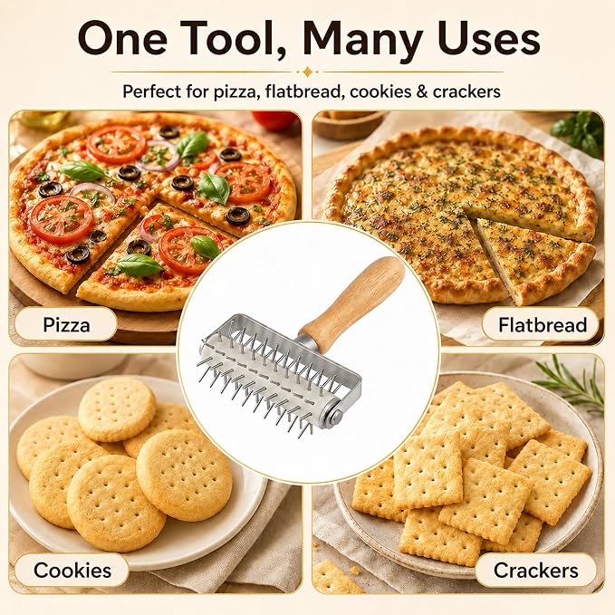 Pizza Dough Docker Roller Stainless Steel, Pin Puncher Dough Hole Maker, Docking Tool for Pizza Pie Cookie Pastry Bread