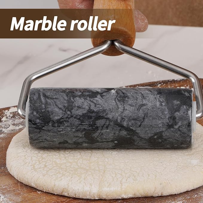 Small Marble Rolling Pin for Dough-Non-Stick T-shaped Hand Roller for Dough,Compact-Ideal for Home Bakers(Type B Black)