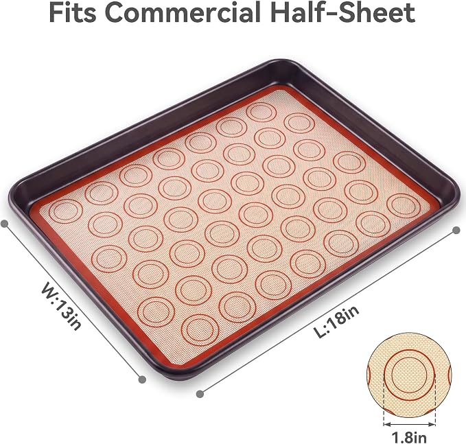 USLAI Silicone Macaron Baking Mats,18 x 13 Inch, 2 Pack | Nonstick Commercial Half Sheet Liners with 42 Circle Guides, Reusable for Cookies and Pastry