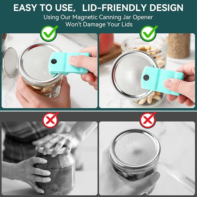 2 Pack Canning Jar Opener with Magnets, Mason Jar Opener For Canning Lids, Regular and Wide Mouth Lids, Powerful Magnet for Easy Refrigerator Storage, Releases Vacuum Seal– Patent Pending (Blue)