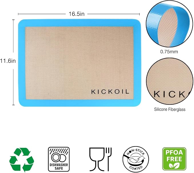 Silicone Baking Mats Set of 3, Non-Stick Reusable BPA-Free Oven Liners,100% Food-Grade Silicone Baking Sheets for Cookies, Macarons, Bread and Pastry,16.5'' x 11.6''(Half)
