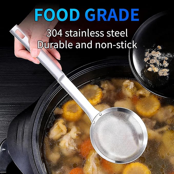 TBWHL Multi-functional Hot Pot Fat Skimmer Spoon - Stainless Steel Fine Mesh Food Strainer for Skimming Grease and Foam DIA 3.1"