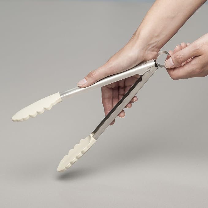 Zeal Silicone Non-Stick Kitchen Tongs with Stainless Steel Handle (26cm) -Cream, 26 cm