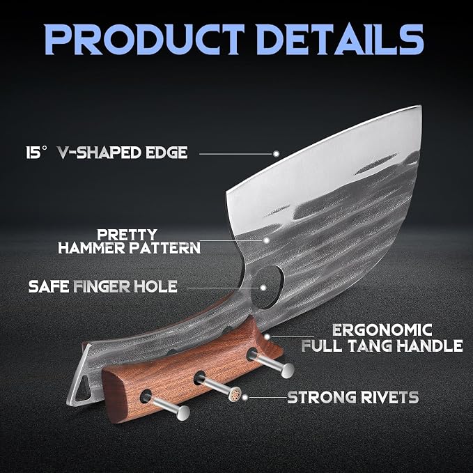 ROCOCO Japanese Serbian Chef Knife - Hand Forged Butcher Viking Cleaver Full Tang with Sheath BBQ Birthday Christmas Day Gift Men 6.2"