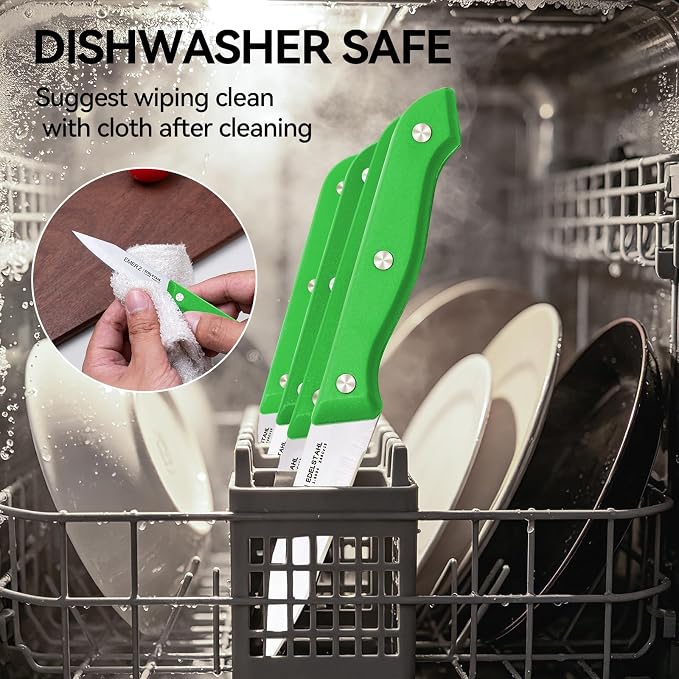 Paring Knives Set of 4, Stainless Steel Paring Knife Set,3.5inch,Ergonomic PP Triple Rivet Handle,Sharp Small Kitchen Knives for Cutting Peeling Coring,Pairing Knives for Fruit,Green
