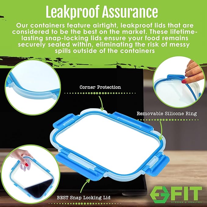 Glass Meal Prep Containers 1 & 2 & 3 Compartments, Airtight, 35 oz, 3 Pack | Divided Bento Lunch Box, Portion Control Food Storage Containers for Adults, Microwave Oven Freezer Safe, LeakProof Lids Blue