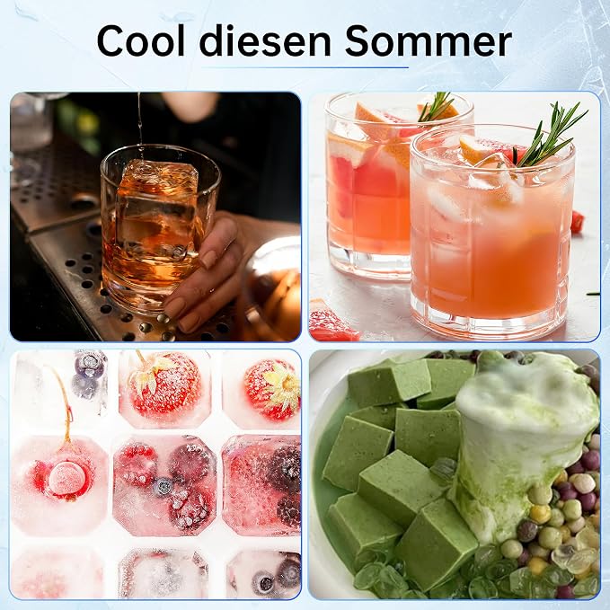 Ankway Silicone Ice Cube Tray, Large, 2 Pack, XXL Ice Cube Tray with Lid for 5 cm, 12 Ice Cubes, BPA-Free Premium Silicone Ice Cube Tray for Chilled Drinks, Whisky, Cocktails, Beer and Coffee