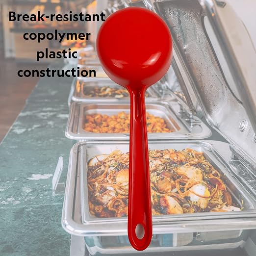 Cook's Rite-Size 10 oz. Solid Round Circle Server Portion Utensil, Copolymer Plastic Heat Resistant Professional Cooking Tool, Red