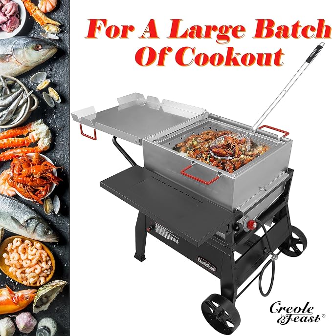 Creole Feast SKM3602 36-Inch Stainless Steel Skimmer with 8" Bowl, Wire Strainer and Mesh Scoop, Crawfish Long Ladle Accessories for Large Batch Outdoor Cooking