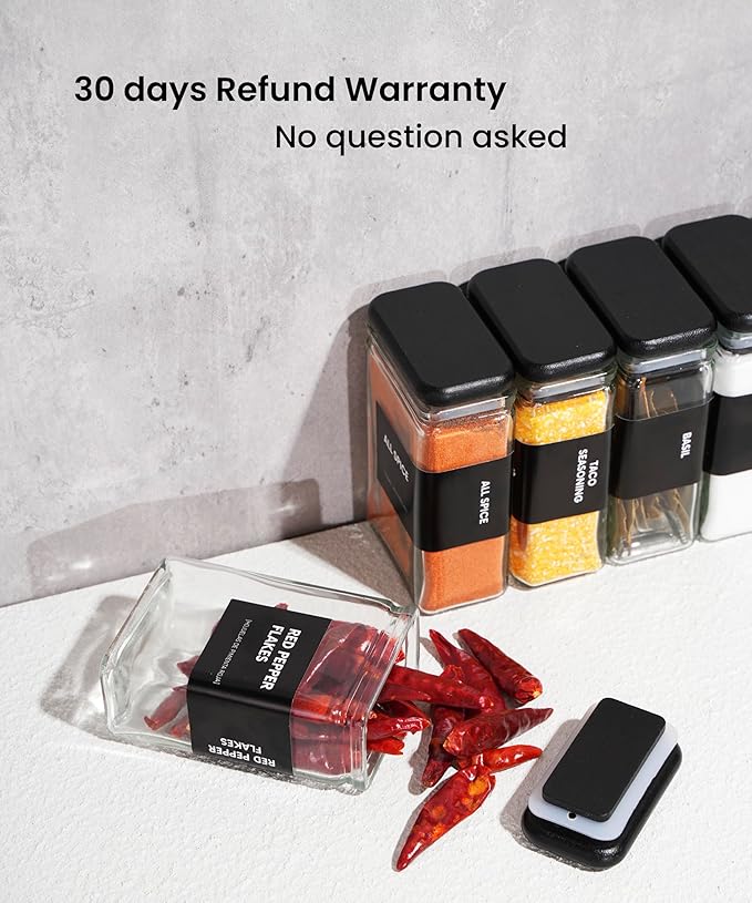 Glass Storage Jars with Bamboo Lid, glass canisters with airtight lids, Clear jars with lids for Spice, Cookie, Candy, Tea, Coffee Bean and Rice (Black, 4oz, set of 12)