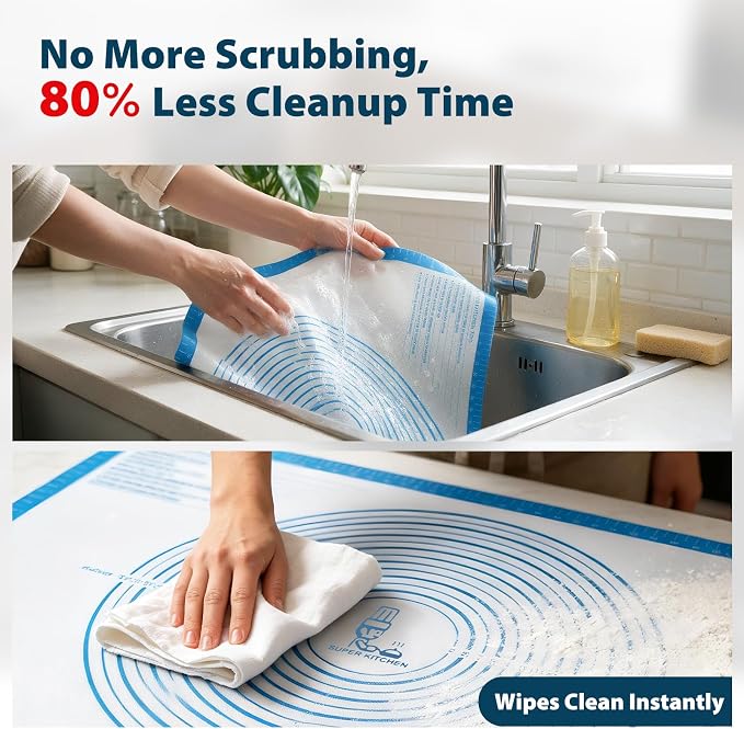 XXL-Large Pastry Mat For Rolling Dough: 36 X 24 Inch Silicone Baking Mat | Oversized Workspace Fits 20" Pizza & Roll 4 Pie Crusts at Once - Homemade Baker To Roll out Kneading Bread/Sourdough (Blue)