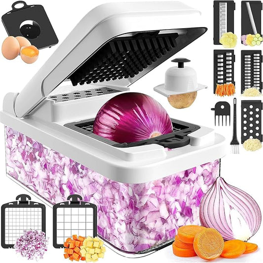 MealHelper 12-in-1 Vegetable Chopper, 7 Blade Veggie Chopper, Practical Food Chopper with Container, Cheese Grater, Home Essentials & Kitchen Gadgets(Black)
