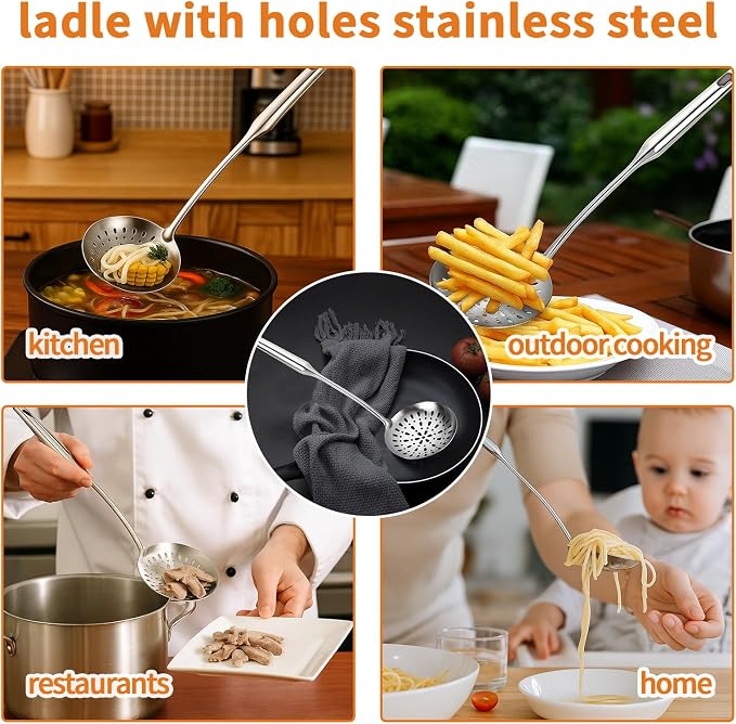TBWHL Skimmer Slotted Spoon, Slotted Spoons for Cooking, Heavy Duty 304 Stainless Steel Slotted Spoon with Vacuum Ergonomic Handle, Comfortable Grip Design Strainer Ladle for Kitchen, 14.96 Inches