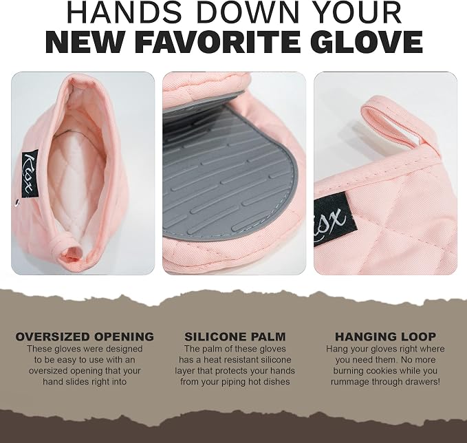 Pink Silicone Oven Mitts & Pot Holders Set - Heat Resistant, Mini Kitchen Gloves for Cooking