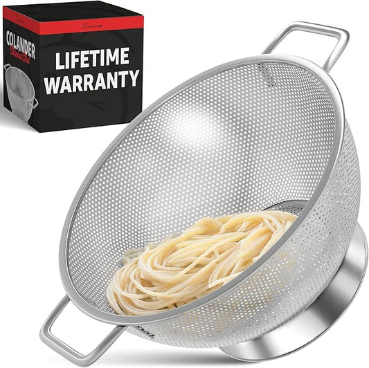 PriorityChef Premium 4 Qrt Stainless Steel Colander for Kitchen, Durable Rice and Pasta Strainer with Handle, Rust-Resistant & Dishwasher Safe