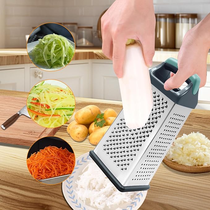 Box grater for kitchen 4 Sided - Cheese Graters Handheld, Stainless Steel Shredder for Food Vegetable Carrot Potato Tomato