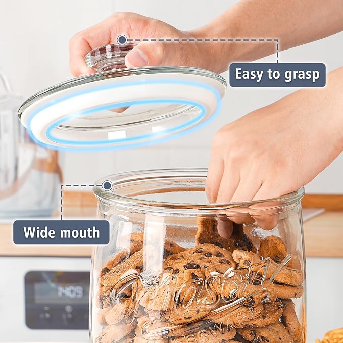 Folinstall 1 Gallon Glass Cookie Jar with Airtight Lid, 2 Pack | Silicone Seal Keeps Food Fresh, Large Capacity, Wide Mouth for Easy Access to Candy, Sourdough Starter, Dog Treat, Herb