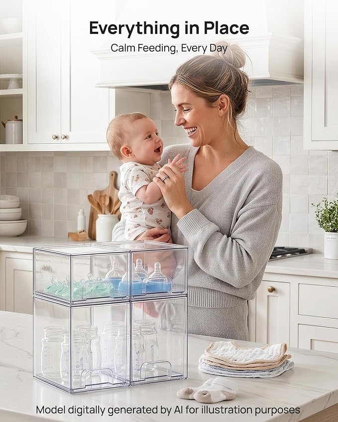 Vtopmart Clear Stackable Storage Drawers Set of 8, Plastic Organizer Bins | Multi-purpose Boxes for Baby Bottle Storage, Ideal for Kichen, Vanity, Bathroom, Undersink, Cabinet, Pantry Organization