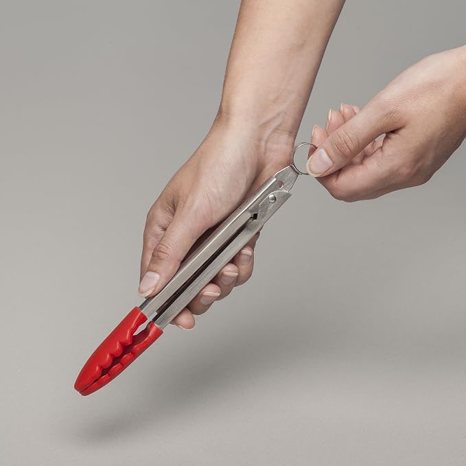 Zeal Silicone Mini Kitchen Cooking Tongs with Stainless Steel Handle – Perfect for Cooking, Grilling, BBQ, Air Fryer, and More, Heat-Resistant, BPA-Free, and Easy-to-Clean, 20cm, Red