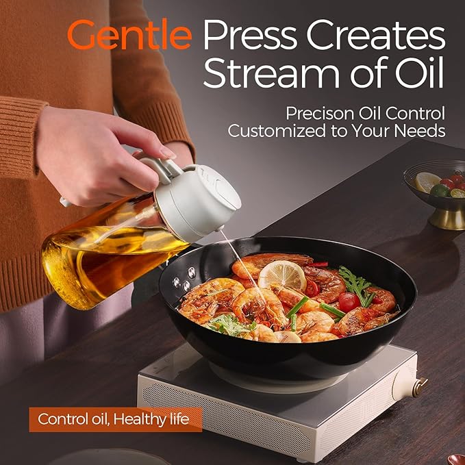 YARRAMATE 16 oz 2-in-1 Glass Olive Oil Sprayer for Cooking, WhiteOrange | Food-grade dispenser bottle, 470 ml, spray and pour, portion control, stickers included, for salad, frying and BBQ