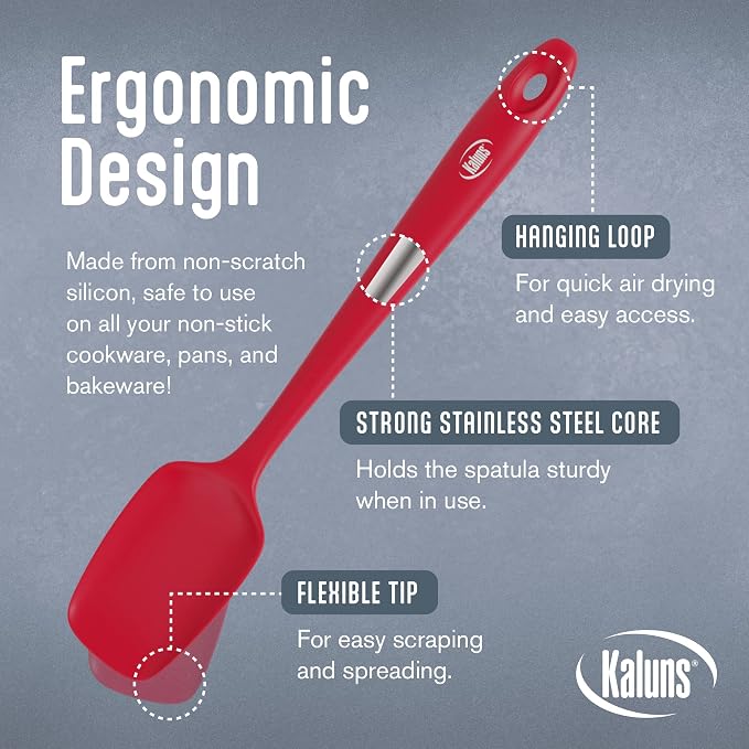 Kaluns 5-Piece set Includes 3 Silicone Spatulas 1 Turner and 1 9" Tong Kitchen Tools Best for Cooking,Baking and Mixing, Strong Stainless steel core design Non-stick and 600F Heat resistant