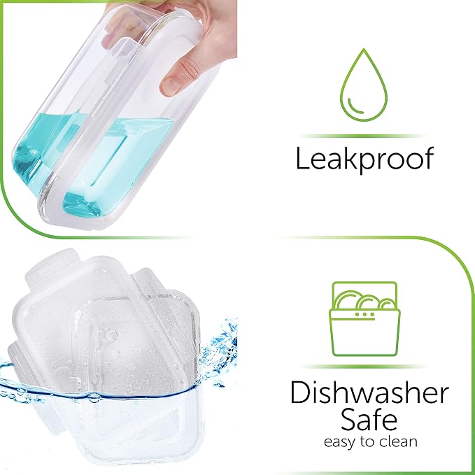 PrepNaturals 8 Pack 36oz Glass Meal Prep Containers - 1 Compartment | Square Borosilicate Glass Meal Prep Containers - Airtight Leak-Resistant Lids, Microwave, Oven & Freezer Safe (8-Pack, 36 oz)
