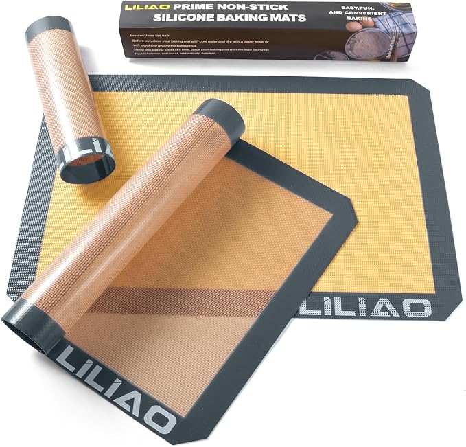 LILIAO Silicone Baking Mat, 3-Pack Non-Stick Reusable Baking Mat, Oven Baking Sheet for Making Cookies, Macaroons, Bread and Pastry (Gray)