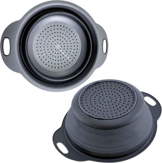 Black Silicone Collapsible Colanders - Kitchen Plastic Foldable Strainers for Pasta Small Camping Colander Bowl for Food