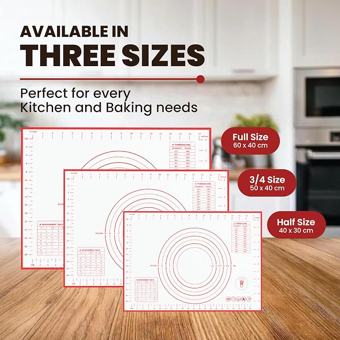 Silicone Baking Mats - Non-Stick Pastry Mat, Half Sheet Size, Pack of 4 | Non-Stick Pastry and Dough Mat with Measurement Guides, Silicone Mat and Baking Essentials, Half Sheet Pack of 4 (11"x16")