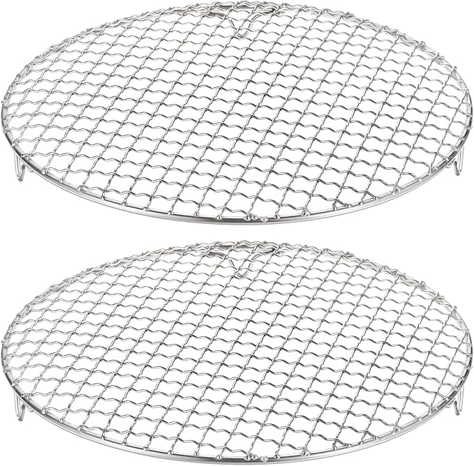 HARFINGTON 2pcs Round Cooking Rack 10.4-inch 201 Stainless Steel Cross Wire Barbecue Grill Net with 20mm Legs for Cooking Baking Steaming BBQ