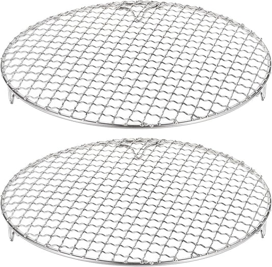 HARFINGTON 2pcs Round Cooking Rack 10.4-inch 201 Stainless Steel Cross Wire Barbecue Grill Net with 20mm Legs for Cooking Baking Steaming BBQ