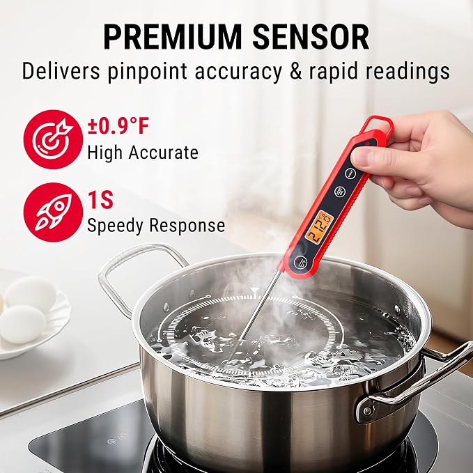 TempPro 1 Second Instant Read Digital Meat Thermometer, ±0.9°F Accuracy, Waterproof & Backlight Food Thermometer for Cooking, Oil Fry Candy Meat Probe for Kitchen, BBQ, Oven, Grill, Smoker