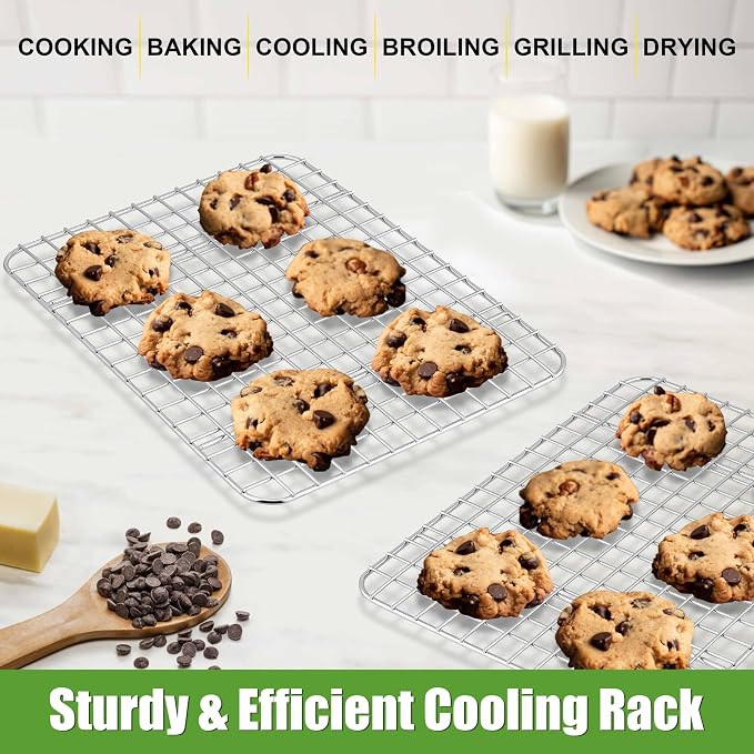 Homikit 9.75"x7.5" Stainless Steel Cooling Rack Set Fit 10x8 Inch Sheet Pan | 2 Pack Small Baking Wire Racks, Oven Bacon Rack for Cookie Bread Pizza, Metal Grilling Grids, Rust Free, Dishwasher Safe