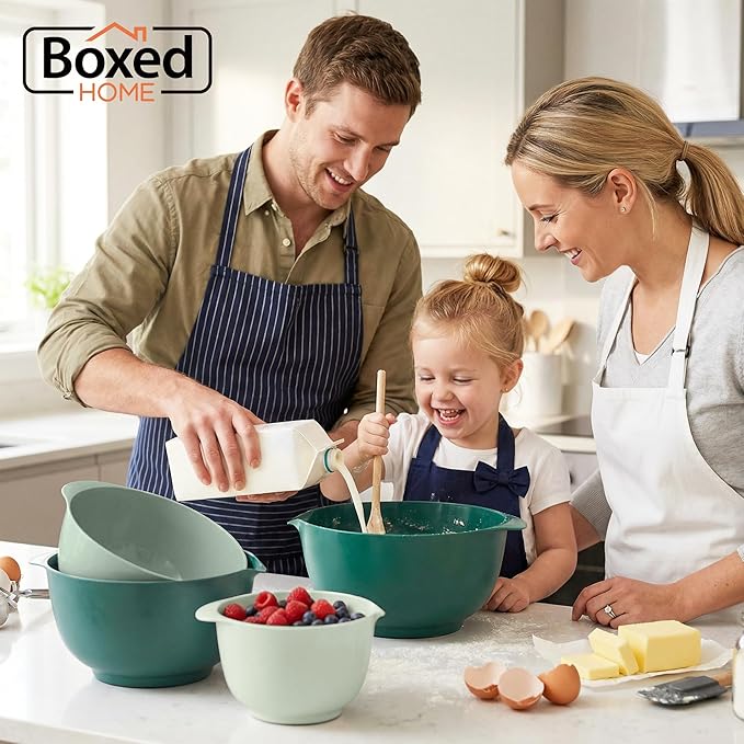 BoxedHome Plastic Mixing Bowl Set of 4, BPA free | 4.5,3.5,2.5 & 1.7qt, Microwave Safe
