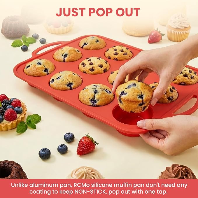 2Pack Silicone Muffin Pan for Baking - Cupcake Pans with Metal Frame