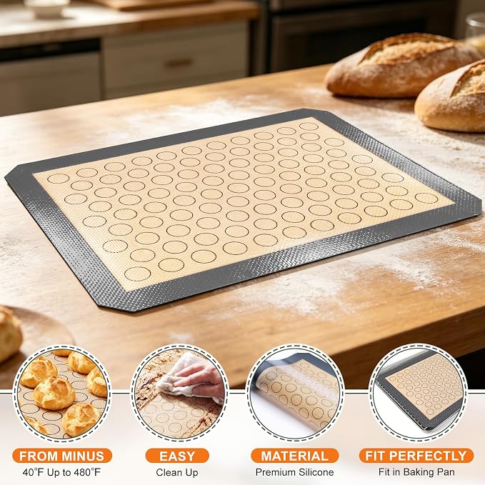 Stainless Steel Baking Sheet Tray Cooling Rack with Silicone Baking Mat Set, 16 x 12 x 1 Inch Cookie Sheet Pan with Wire Rack Set, Set of 6 (2 Sheets + 2 Racks + 2 Mats), Heavy Duty & Rust Proof