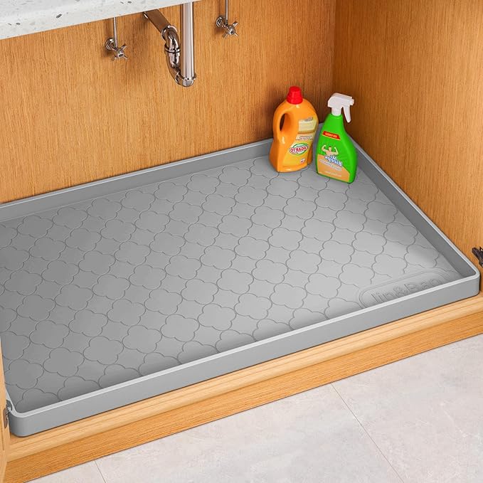 Jin&Bao Under Sink Mat 37" x 22" Waterproof Silicone Cabinet Kitchen Liner | Silicone kitchen cabinet protector, bathroom shelf liner, raised edge traps leaks, anti-slip, easy to clean & dishwasher safe