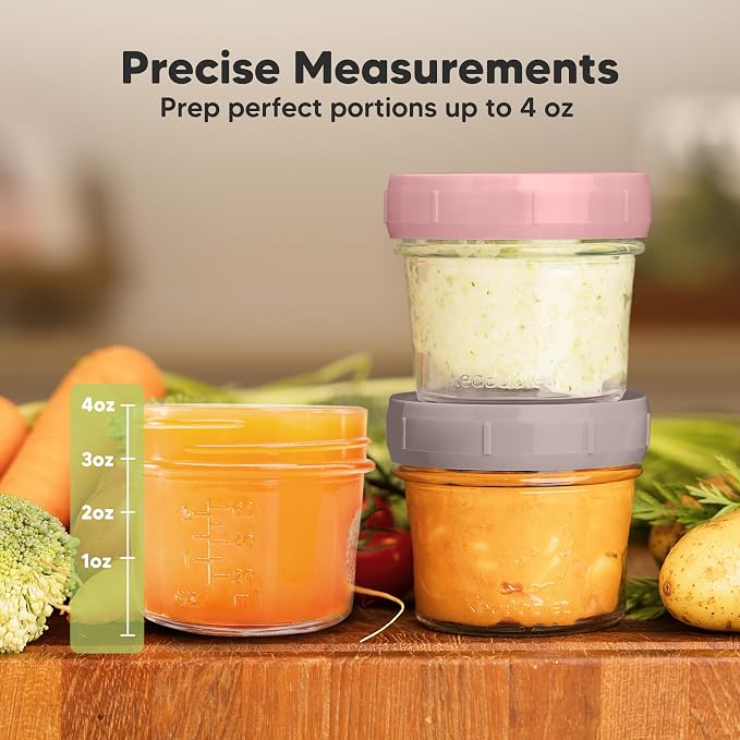 KeaBabies 12pk 4oz Glass Baby Food Containers with Lids, Leak-Proof (Roseate) | Microwavable Small Glass Jars, Baby Purees, Toddler Snack Storage Containers, BPA-Free, Dishwasher-safe, Freezer Safe