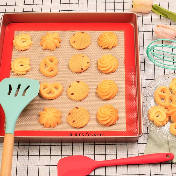 AMYONE 11x11 Silicone Baking Mat, Square Air Fryer Liner, Platinum, 2 Pack | For 11x11 Square Cake Pan/Cheesecake Pan/Toaster Oven/XL Air Fryer, Food Grade Silicone Baking Sheet Liner for Cake/Cookie