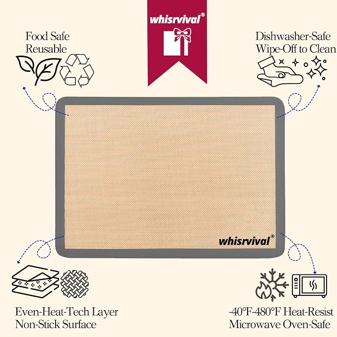 4 Pack Silicone Baking Mat, Non-Stick Silicone Baking Sheet, Food Safe, 480℉ Heat Resistant, 2 Half & 2 Quarter (Grey) | Food Safe, 480℉ Heat Resistant, 2 Half & 2 Quarter (Grey)