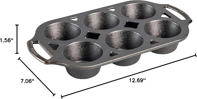 Lodge Seasoned Cast Iron Muffin Pan, 6 Impressions, 12.69", Black (Pack of 3)