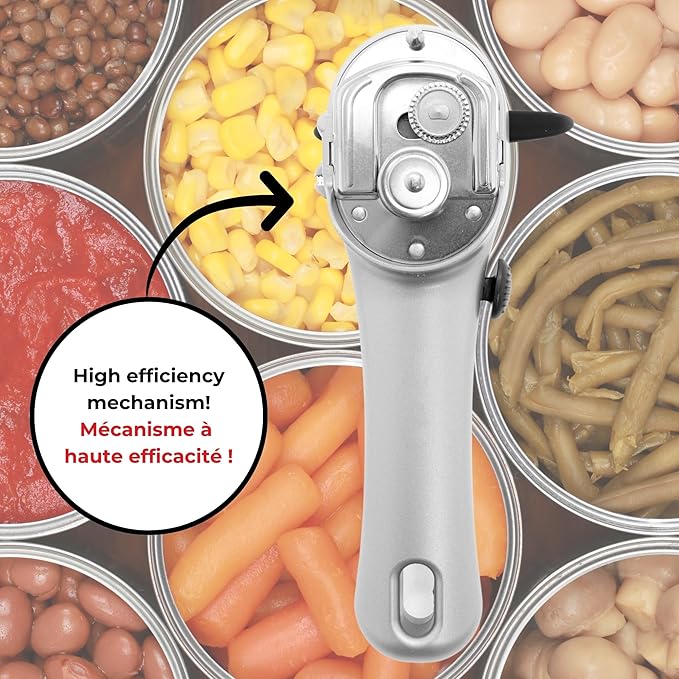 Starfrit Securimax Auto Can Opener, Patented Safe Edge Technology with Lid Lifter, Leaves No Sharp Edges on Lid & Can, Ambidextrous Use, Heavy Duty Non-Slip Knob for Secure Handling