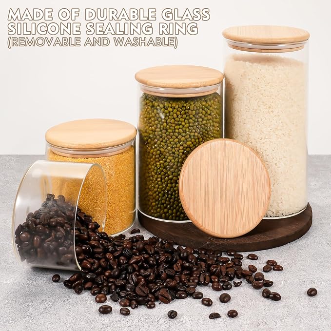 2PCS Glass Storage Jars with Airtight Lids,44 fl oz (1300ml) Cute Clear Storage container with bamboo Lid,Glass Pantry Canister for Beans, Rice,Sugar,Cookie Coffee (N-Clear-2PCS-44FL OZ/1300ML)