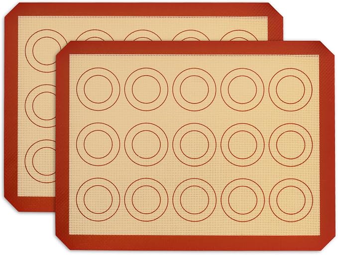 P&P CHEF 11.6 Inch Silicone Baking Mat, 2Pcs Non-stick Silicone Oven Mats | Reusable Baking Supplies for Macaroon Pastry Bread Dough Cookie Pizza, Good for Roasting Kneading, Fit Well with Sheet Pan