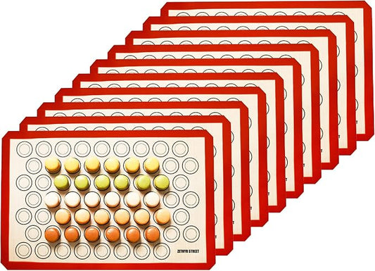 Macaron Baking Mat Silicone Non Stick, Full Sheet Reusable Pack of 10 Red | Non-Stick Macaron Mat for Perfect Baking, Dishwasher & Oven Safe, For Macarons, Cookies, Bread and More, 16x24” (40x60cm)