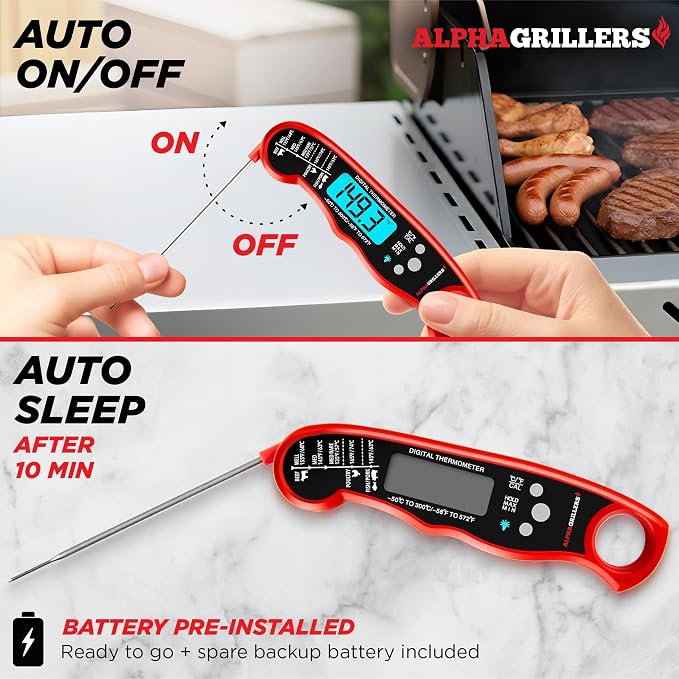 Alpha Grillers Meat Thermometer Digital – Instant Read Food Thermometer for Cooking & Grilling – Professional Kitchen Birthday Gifts for Men, Him, Dad, Husband, Boyfriend