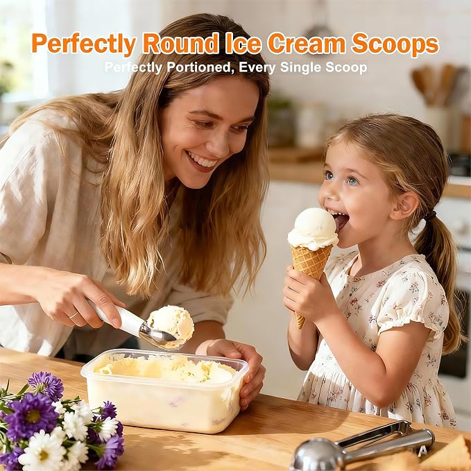 Heated Ice Cream Scoop - 3 Temp Settings Electric Warming Scooper, Rechargeable USB-C Fast Charge with LED Display, IP67 Waterproof Head for Hard Ice Cream/Gelato, Easy to Clean - White