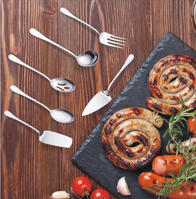 Hohscheid Serving Utensils Set Include Large Serving Spoons Slotted Serving Spoons Serving Forks Soup Ladle and Pie Server Buffet Catering Serving Utensils for Parties Entertaining